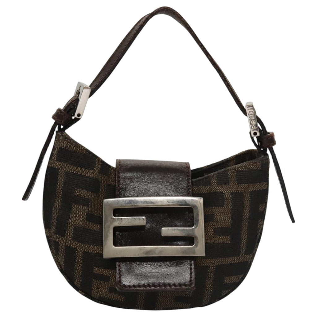 FENDI Zucca Canvas Mini Croissant Hand Bag Black Brown 105350