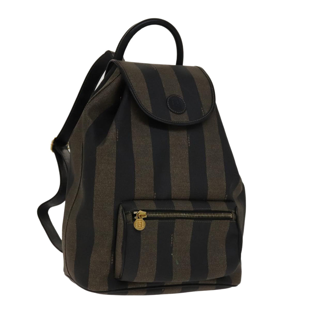 FENDI Pecan Canvas Backpack PVC Brown Black Gold 105418