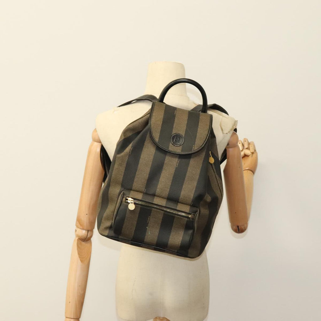 FENDI Pecan Canvas Backpack PVC Brown Black Gold 105418