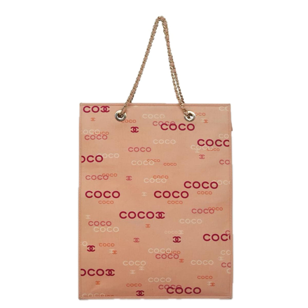 CHANEL Chain COCO Tote Bag Canvas Pink Gold CC 105536