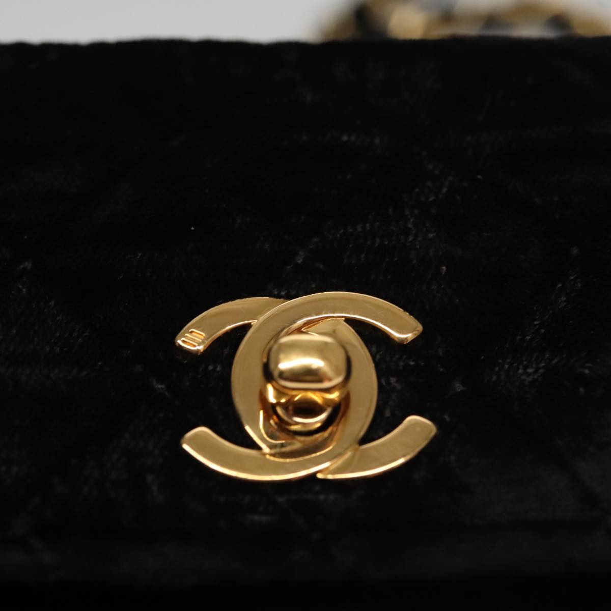 CHANEL Matelasse Chain Shoulder Bag Velor Black Gold CC 105662