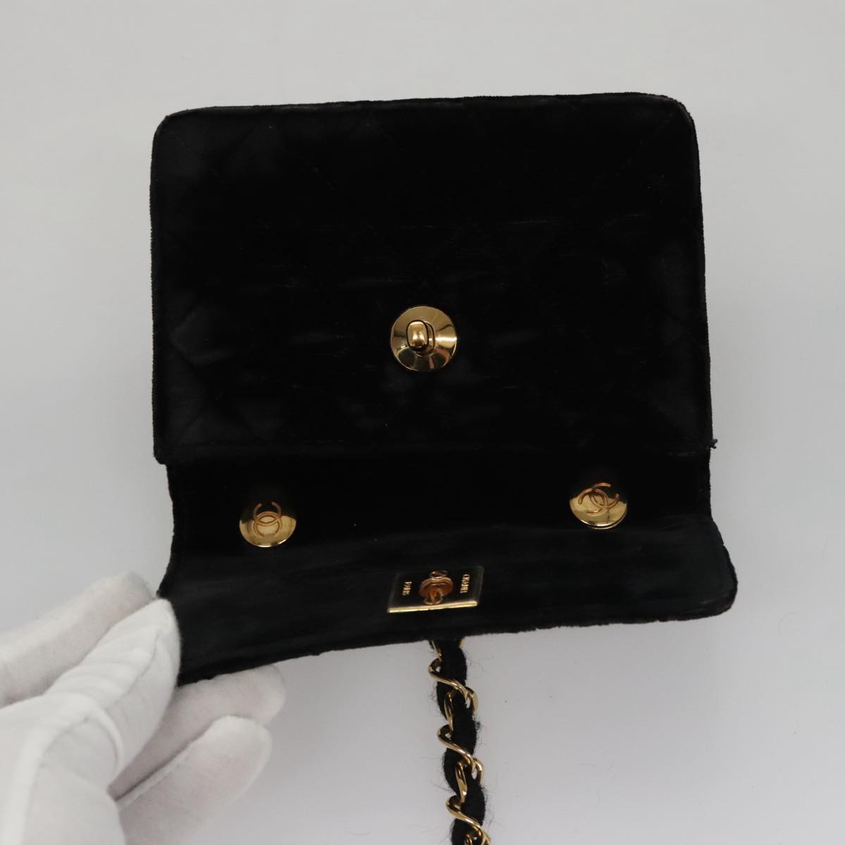 CHANEL Matelasse Chain Shoulder Bag Velor Black Gold CC 105662
