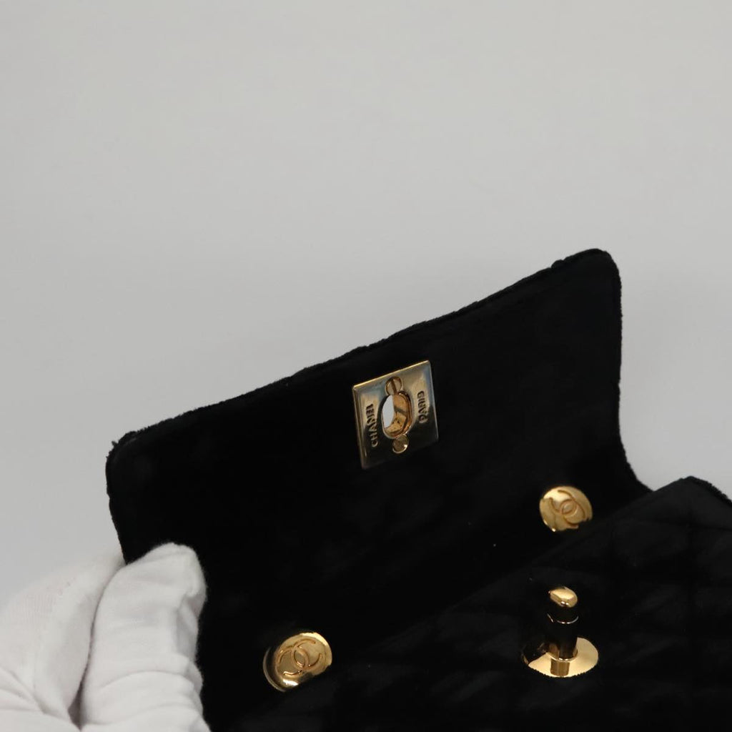 CHANEL Matelasse Chain Shoulder Bag Velor Black Gold CC 105662