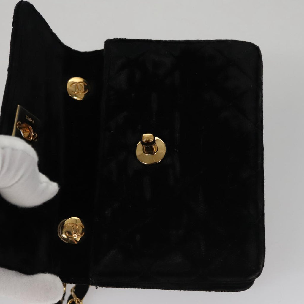CHANEL Matelasse Chain Shoulder Bag Velor Black Gold CC 105662