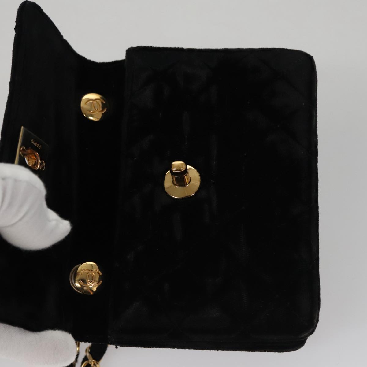 CHANEL Matelasse Chain Shoulder Bag Velor Black Gold CC 105662