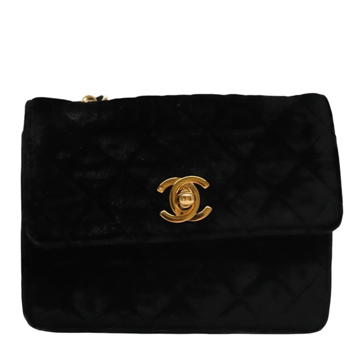 CHANEL Matelasse Chain Shoulder Bag Velor Black Gold CC 105662