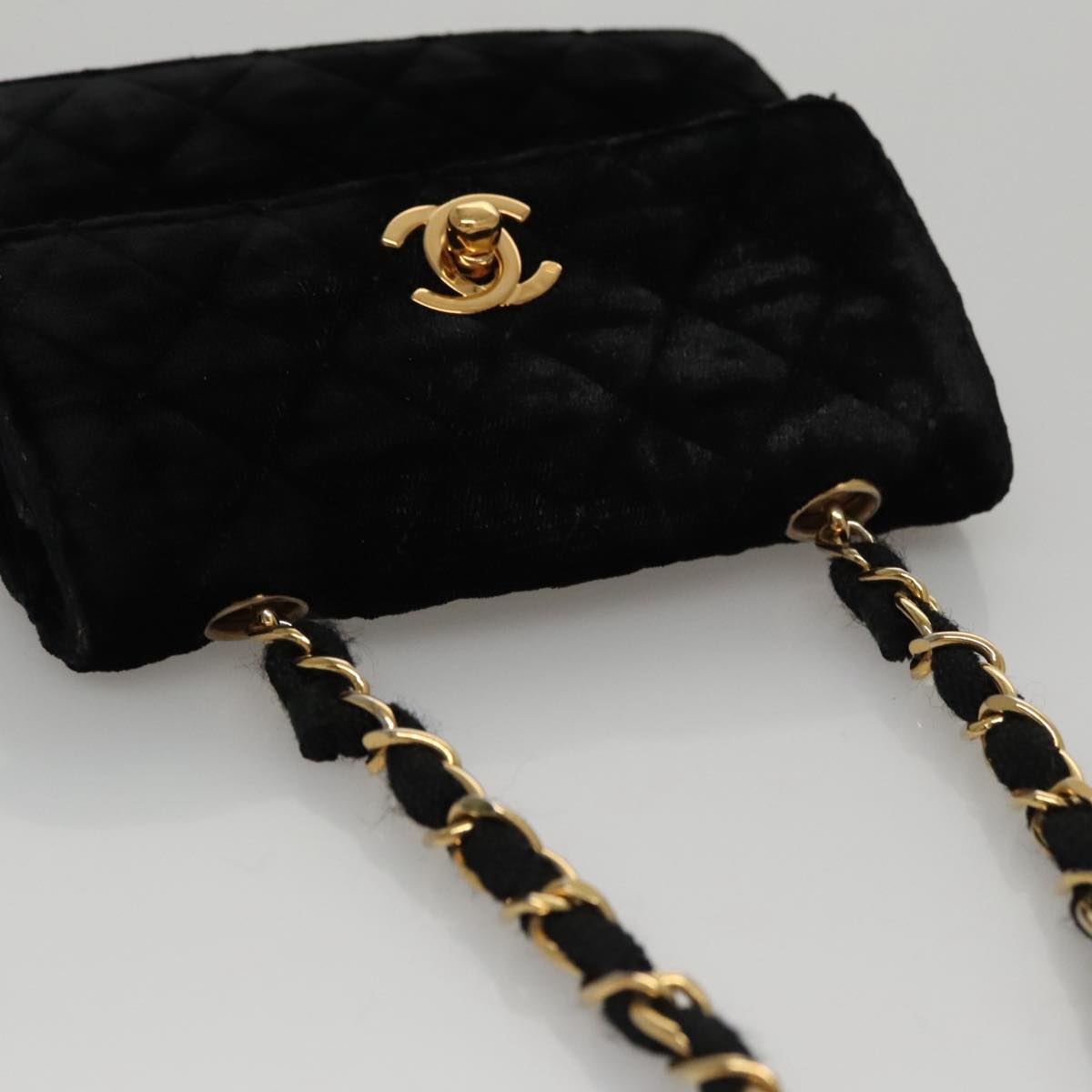 CHANEL Matelasse Chain Shoulder Bag Velor Black Gold CC 105662