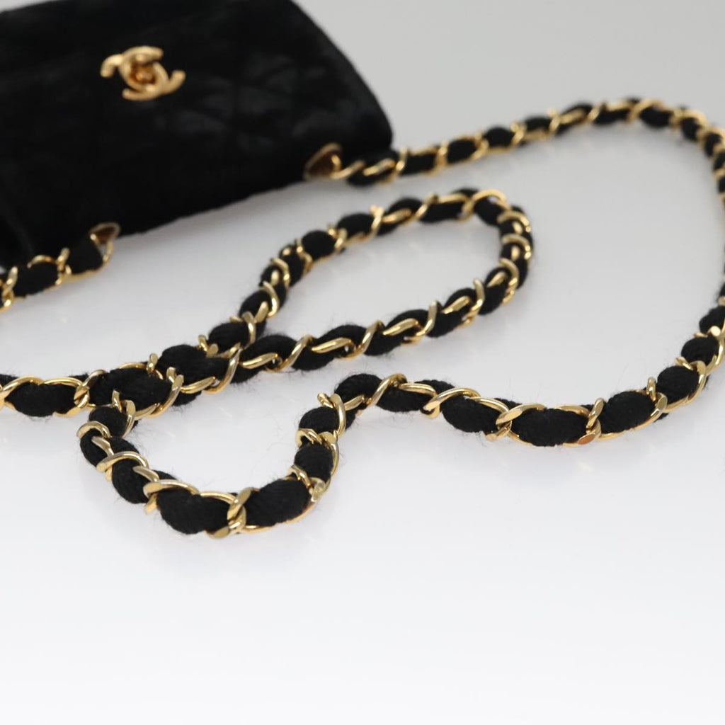CHANEL Matelasse Chain Shoulder Bag Velor Black Gold CC 105662