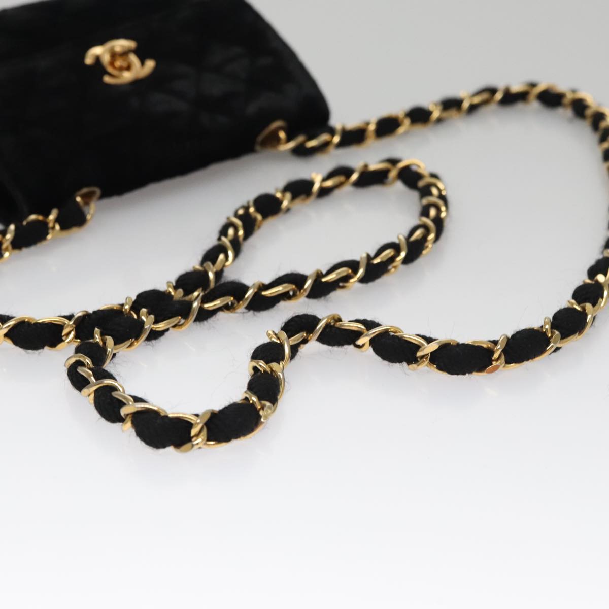 CHANEL Matelasse Chain Shoulder Bag Velor Black Gold CC 105662