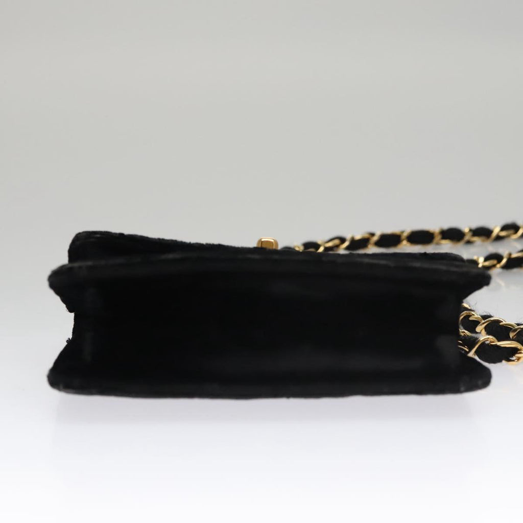 CHANEL Matelasse Chain Shoulder Bag Velor Black Gold CC 105662