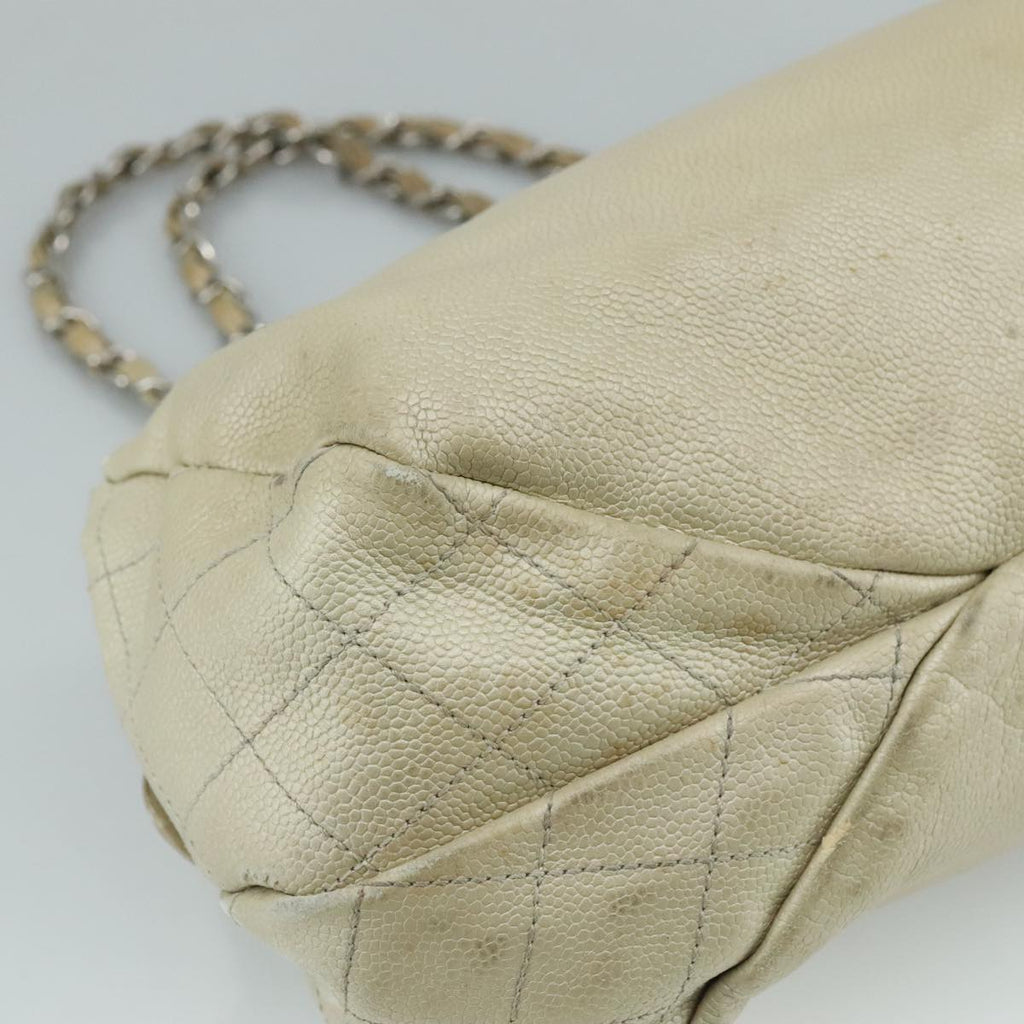CHANEL Matelasse Chain Tote Bag Caviar Skin Ivory Silver CC 105696