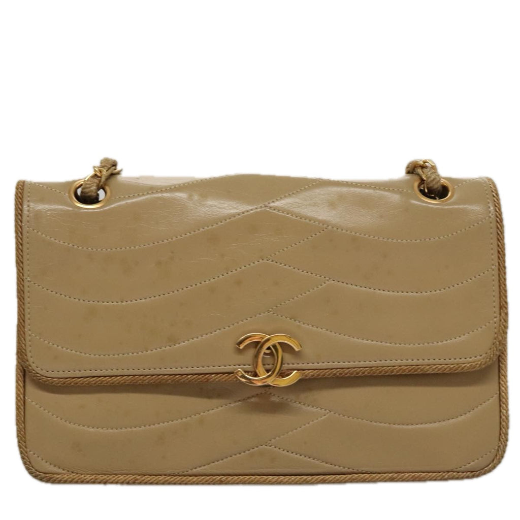 CHANEL Matelasse Chain Shoulder Bag Lamb Skin Beige Gold CC 105701