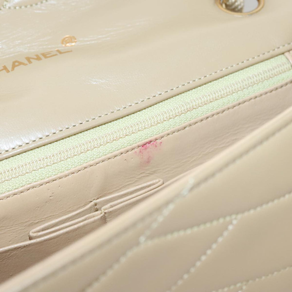 CHANEL Matelasse Chain Shoulder Bag Lamb Skin Beige Gold CC 105701