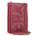 CHANEL Chain Shoulder Bag Tweed Vinyl Pink Gold CC 105704A