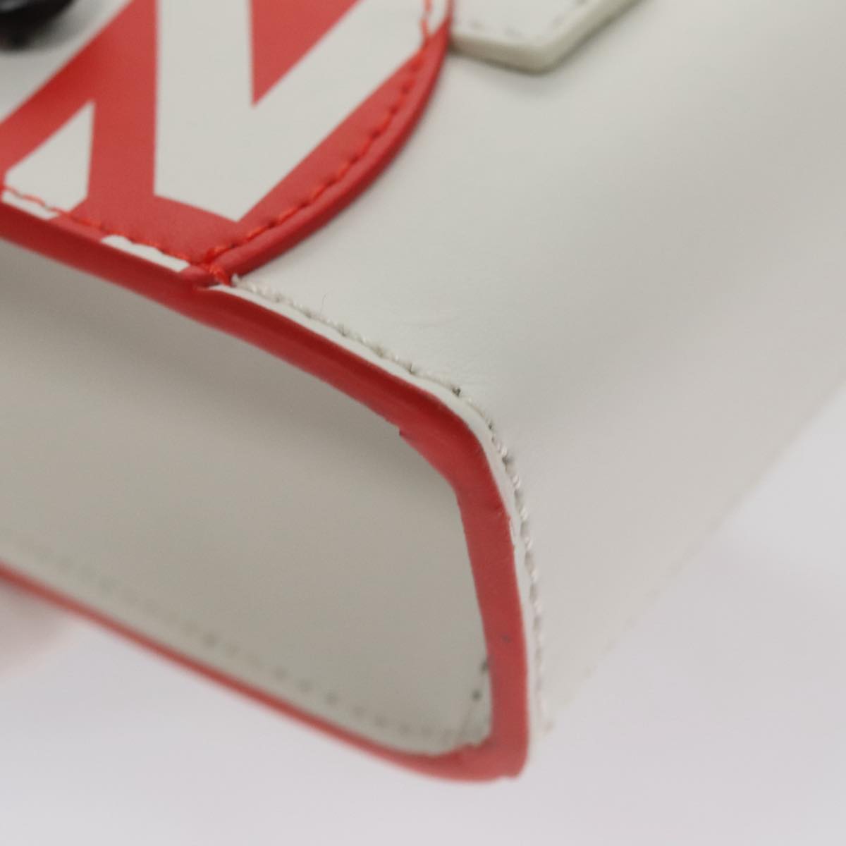FENDI Shoulder Bag Leather White Red 105854A