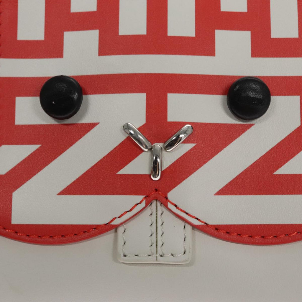 FENDI Shoulder Bag Leather White Red 105854A