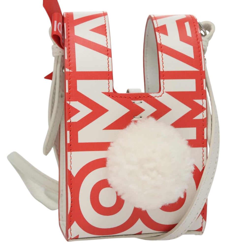 FENDI Shoulder Bag Leather White Red 105854A