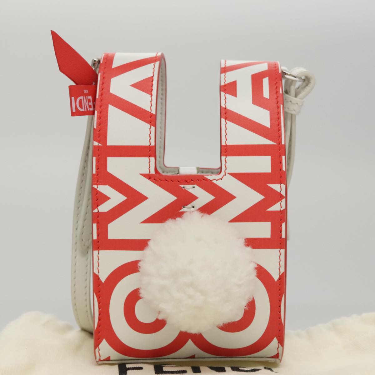 FENDI Shoulder Bag Leather White Red 105854A