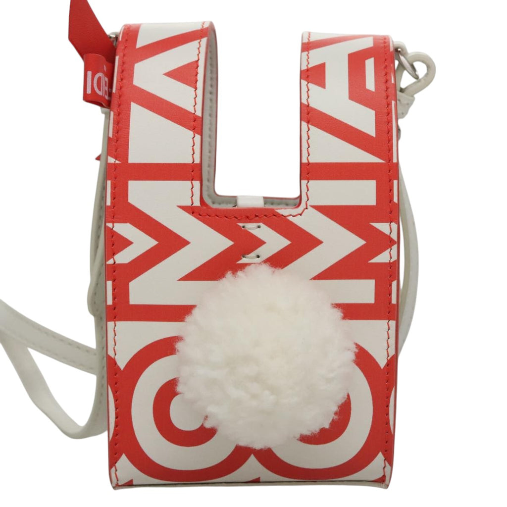 FENDI Shoulder Bag Leather White Red 105854A