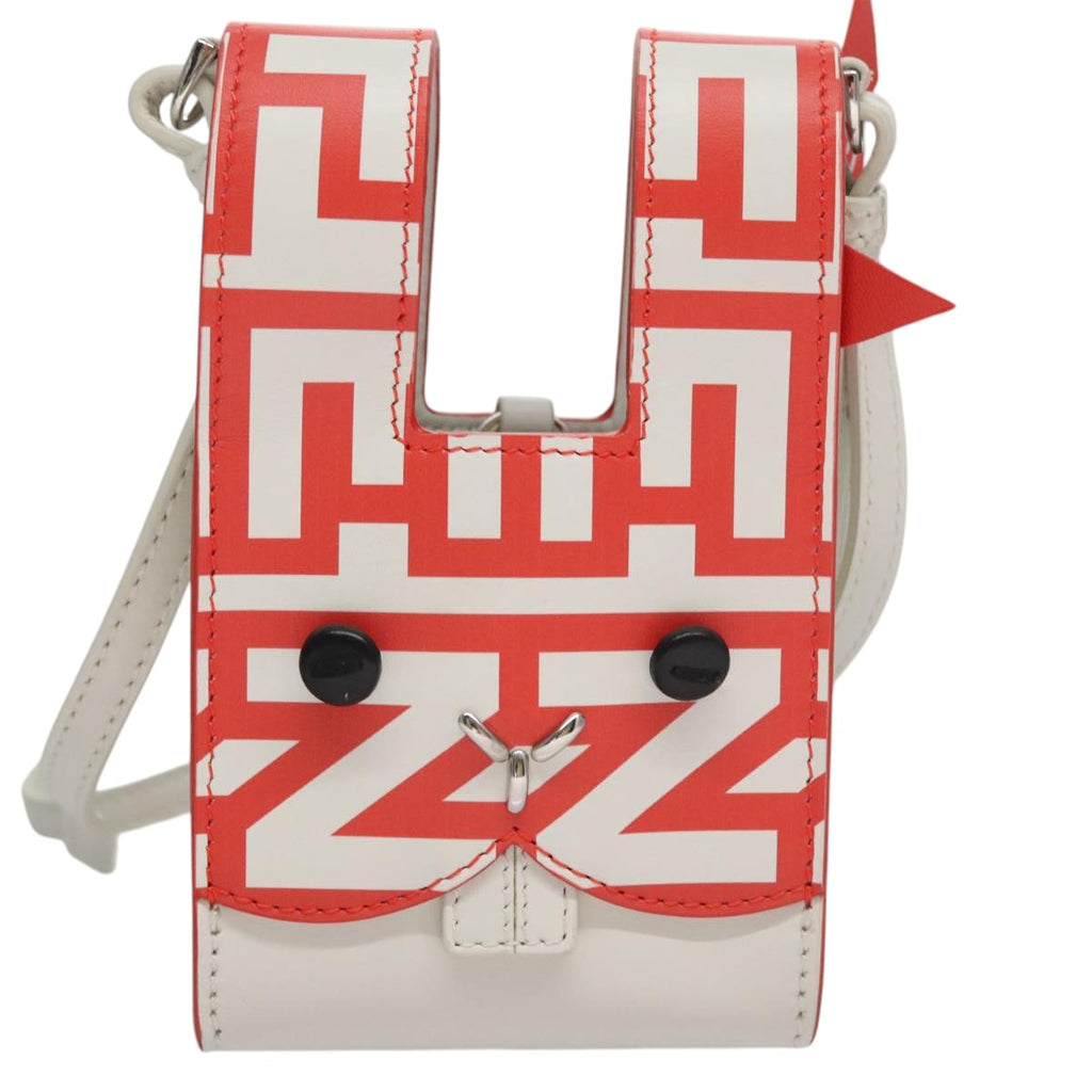 FENDI Shoulder Bag Leather White Red 105854A
