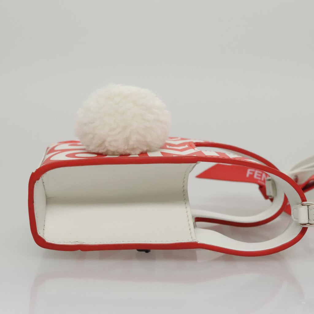 FENDI Shoulder Bag Leather White Red 105854A