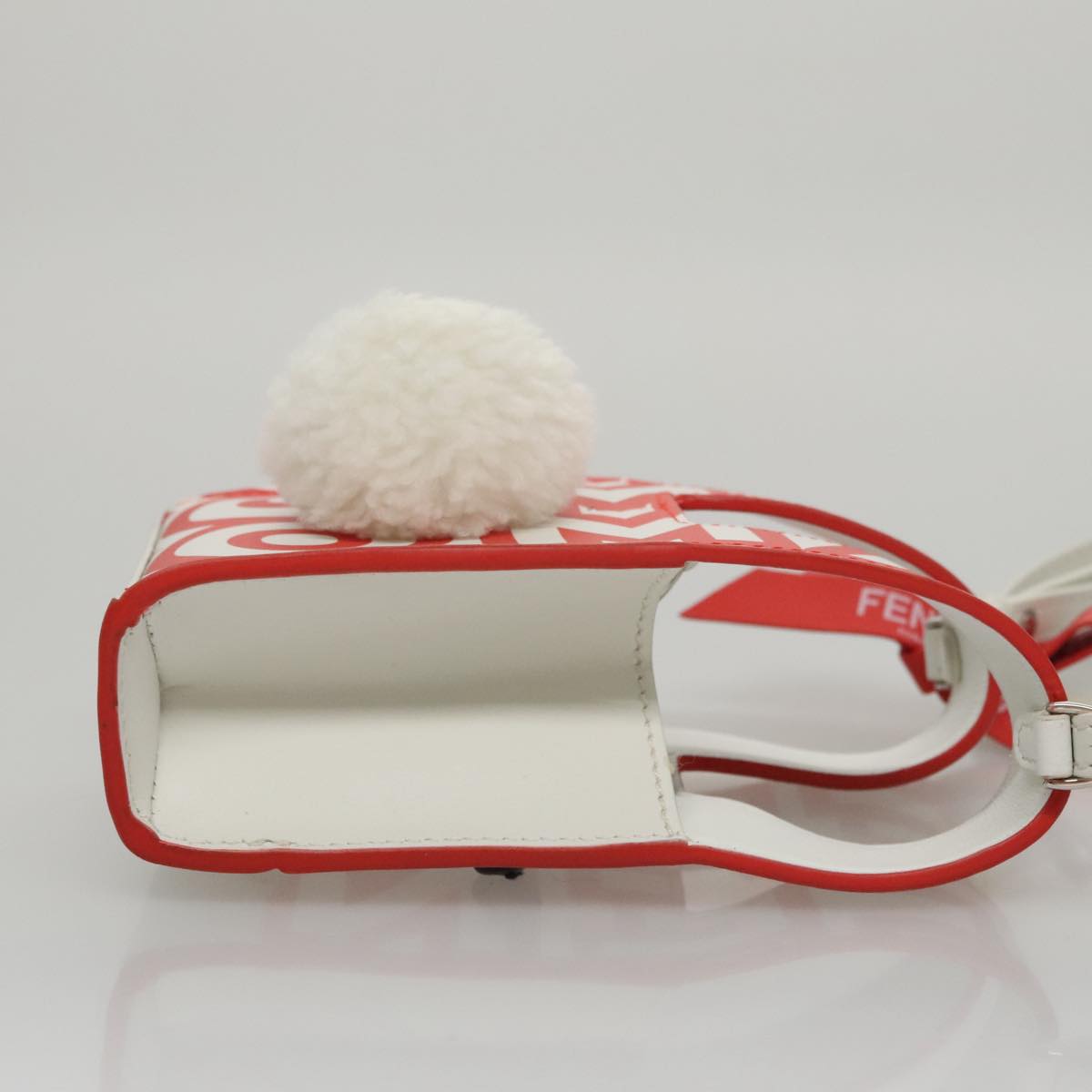FENDI Shoulder Bag Leather White Red 105854A