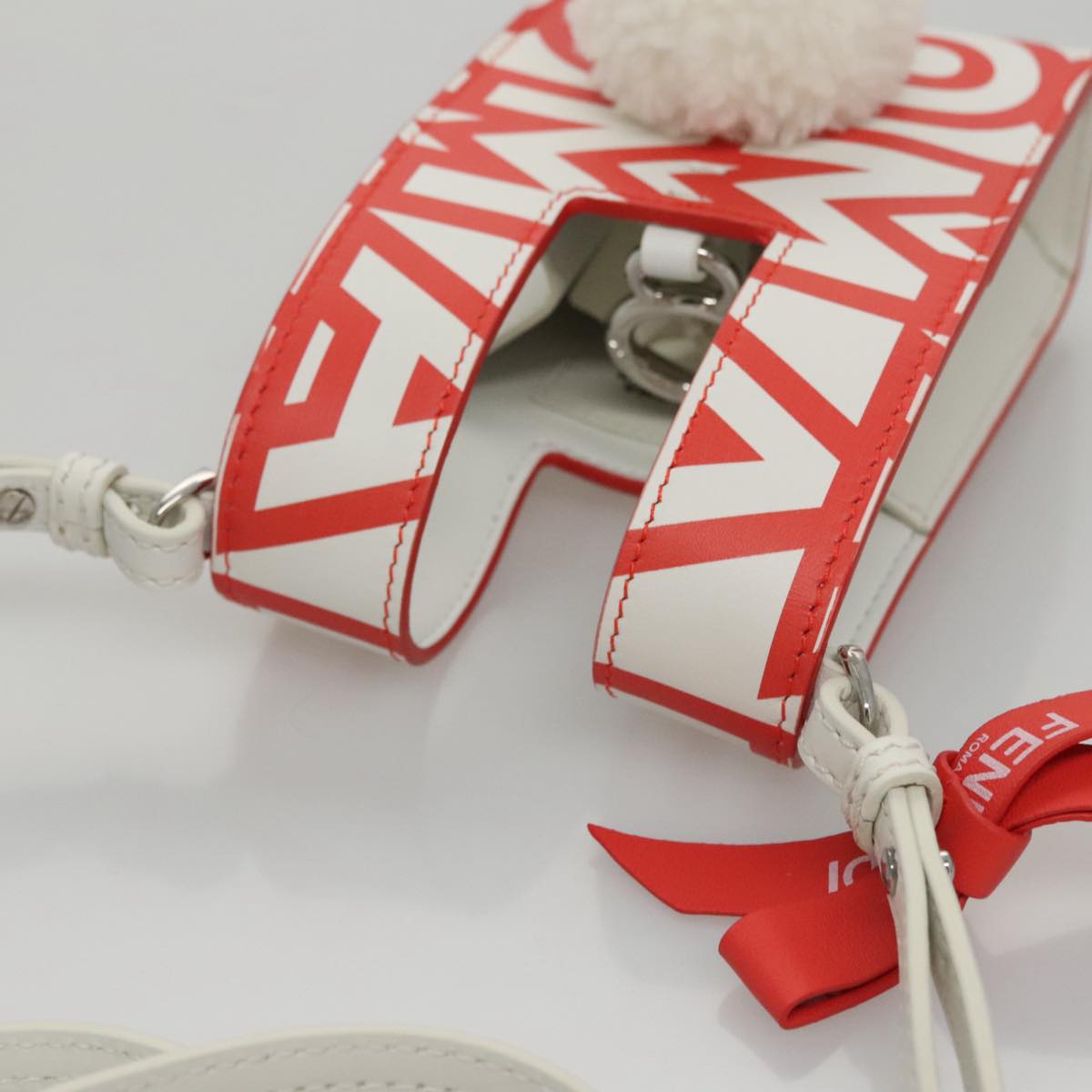 FENDI Shoulder Bag Leather White Red 105854A