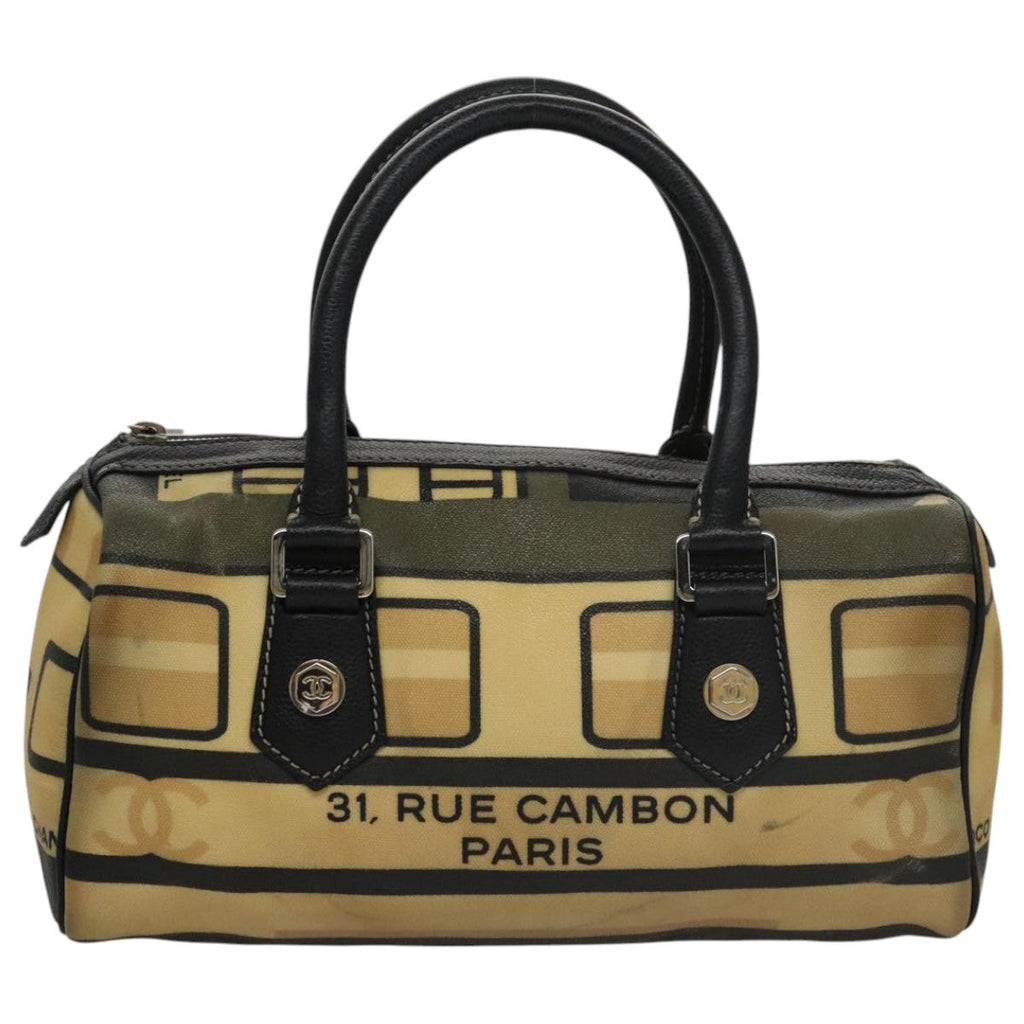 CHANEL Central Station Hand Bag PVC Beige CC 105991