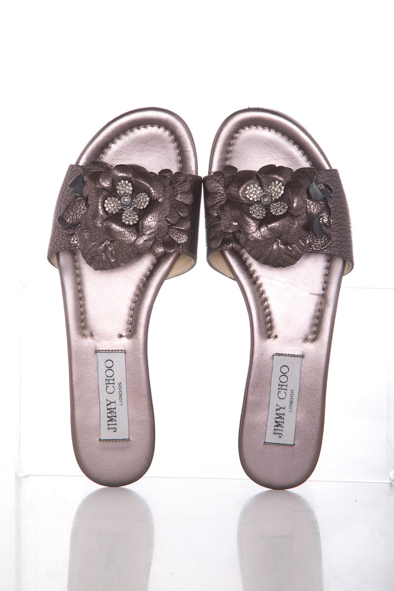 Jimmy Choo Metallic Floral Sandals SZ 37