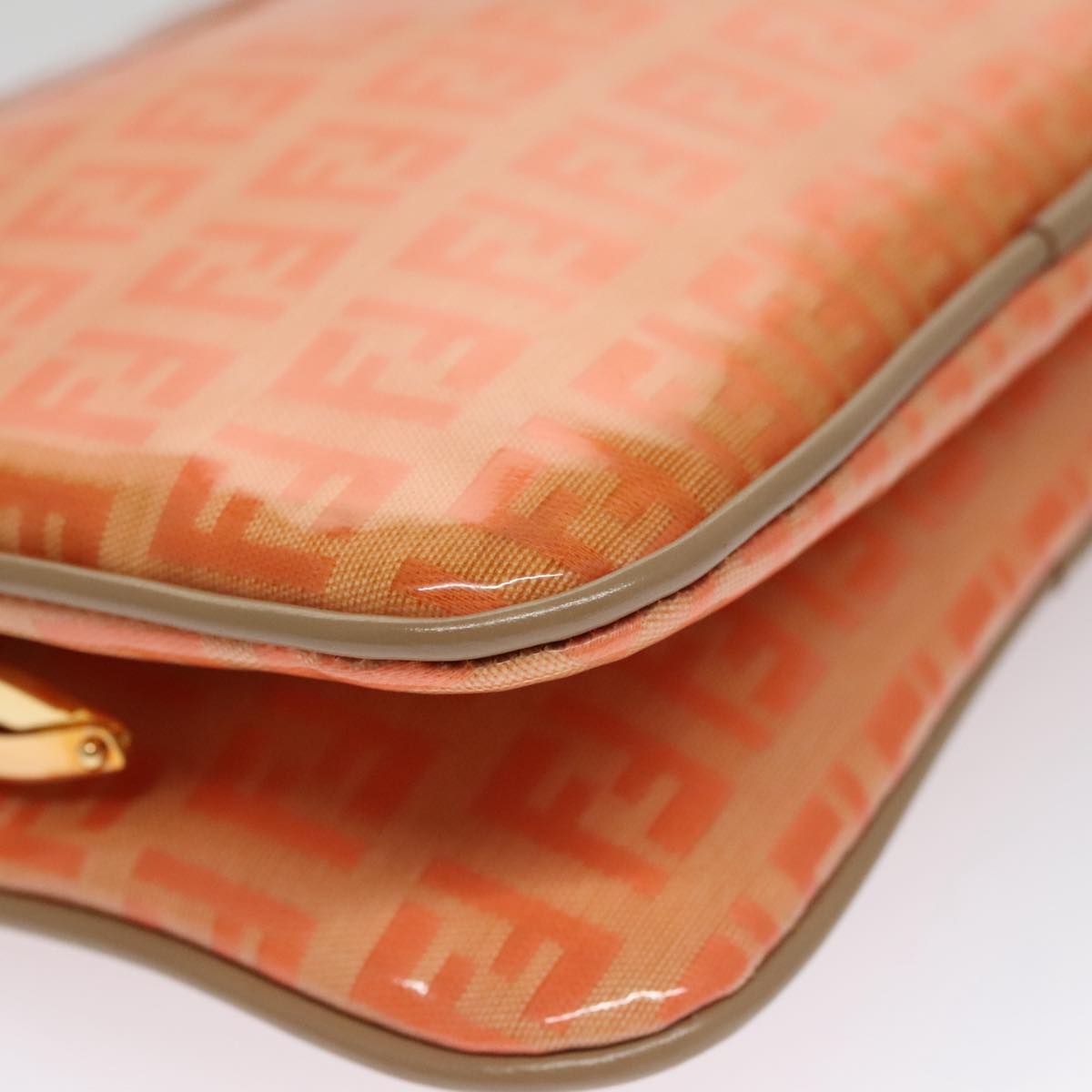 FENDI Zucchino Canvas Shoulder Bag Enamel Gold Orange 106076