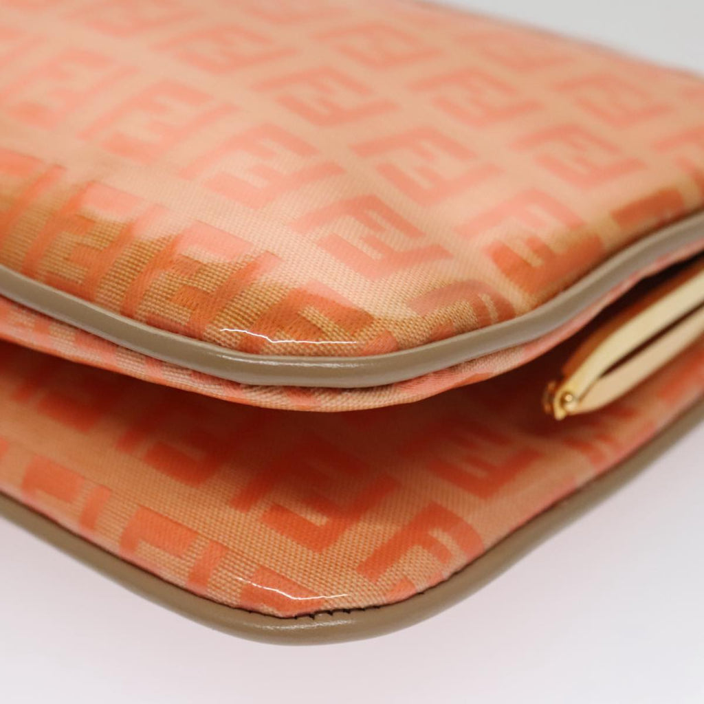 FENDI Zucchino Canvas Shoulder Bag Enamel Gold Orange 106076