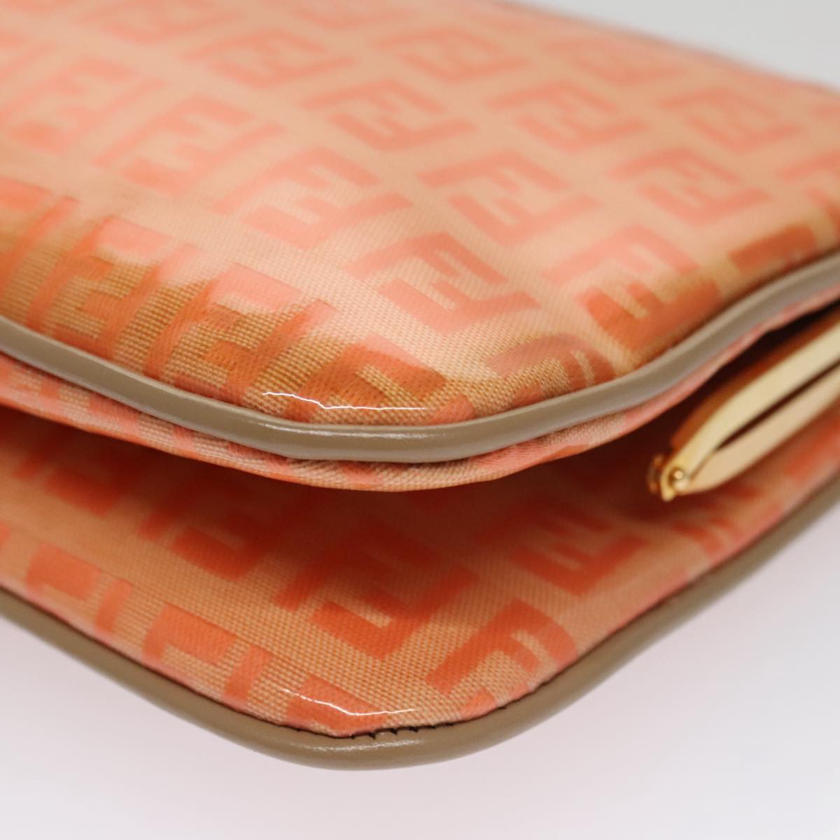FENDI Zucchino Canvas Shoulder Bag Enamel Gold Orange 106076