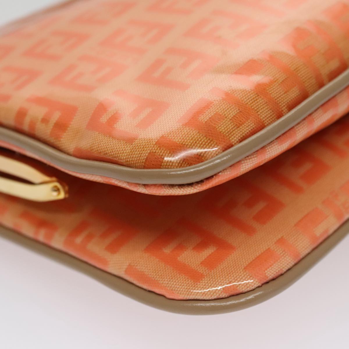 FENDI Zucchino Canvas Shoulder Bag Enamel Gold Orange 106076