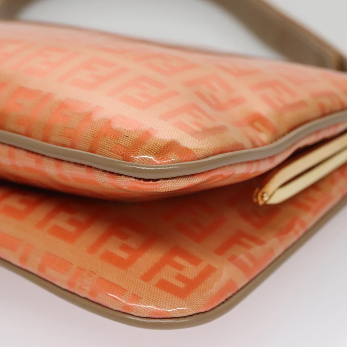 FENDI Zucchino Canvas Shoulder Bag Enamel Gold Orange 106076