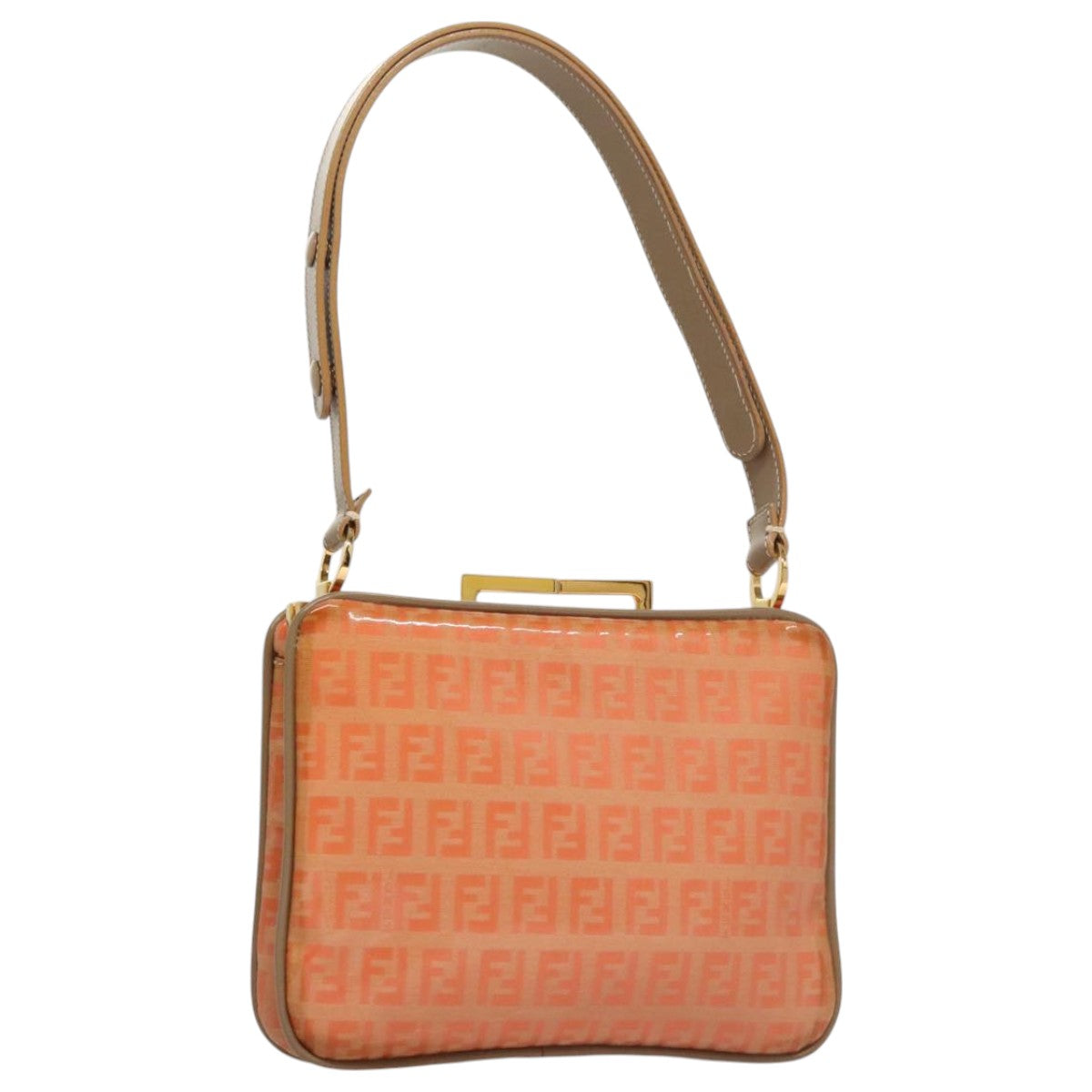 FENDI Zucchino Canvas Shoulder Bag Enamel Gold Orange 106076