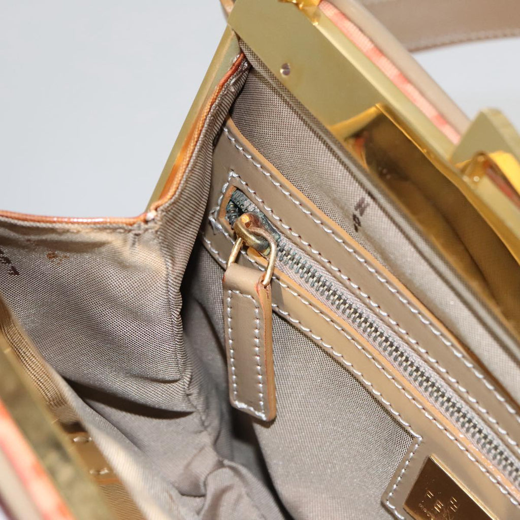 FENDI Zucchino Canvas Shoulder Bag Enamel Gold Orange 106076