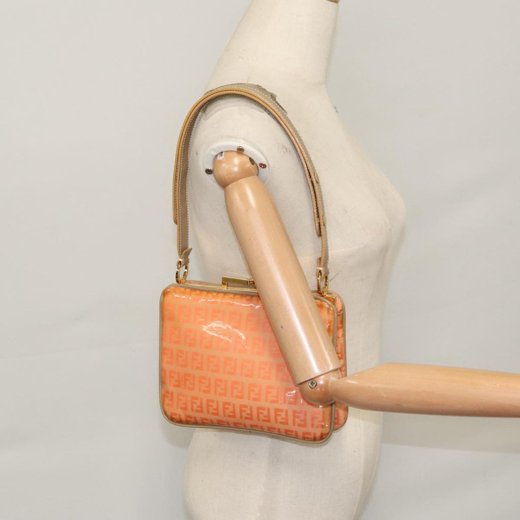 FENDI Zucchino Canvas Shoulder Bag Enamel Gold Orange 106076