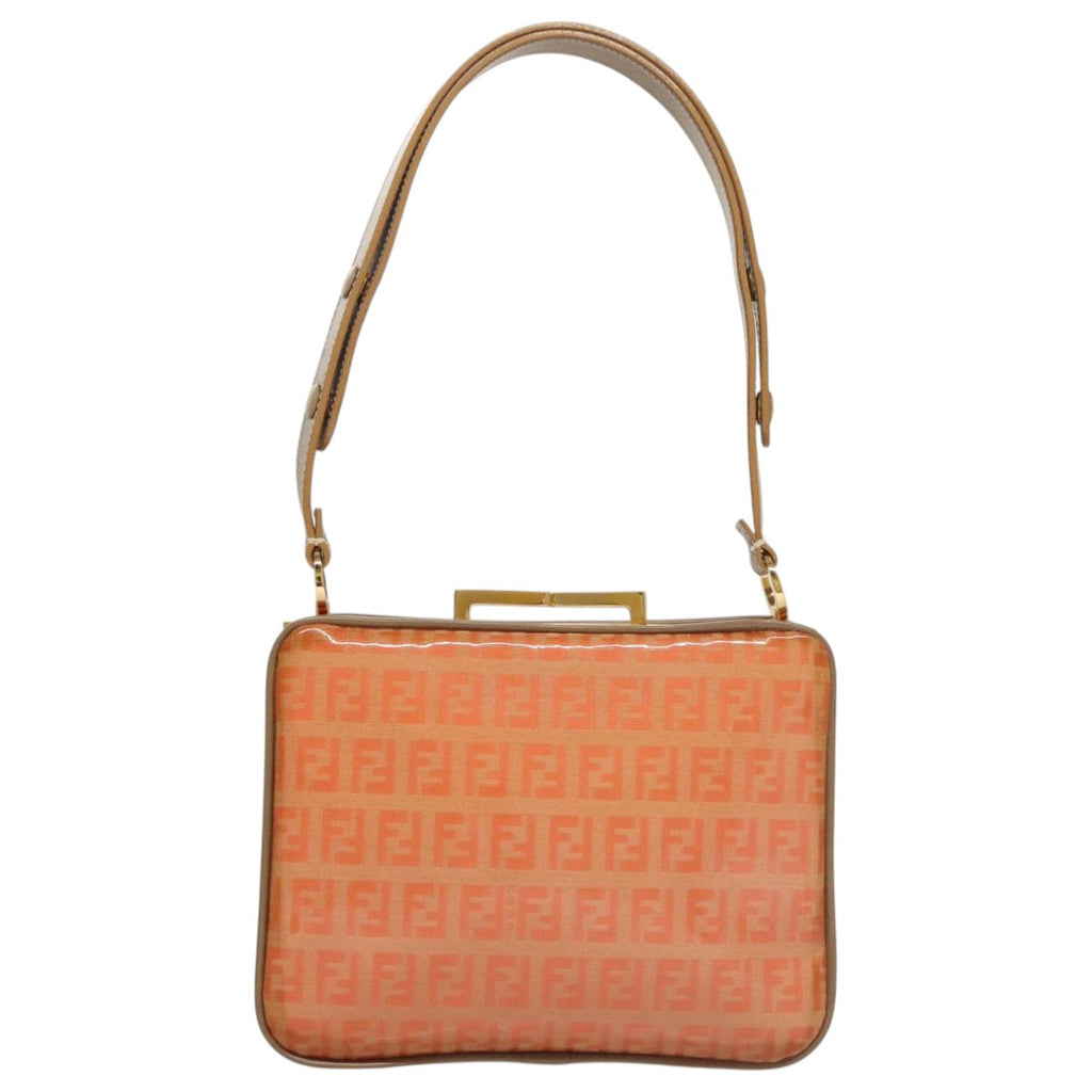 FENDI Zucchino Canvas Shoulder Bag Enamel Gold Orange 106076