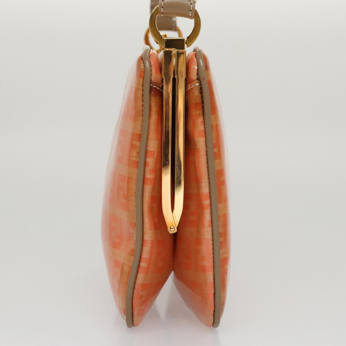 FENDI Zucchino Canvas Shoulder Bag Enamel Gold Orange 106076