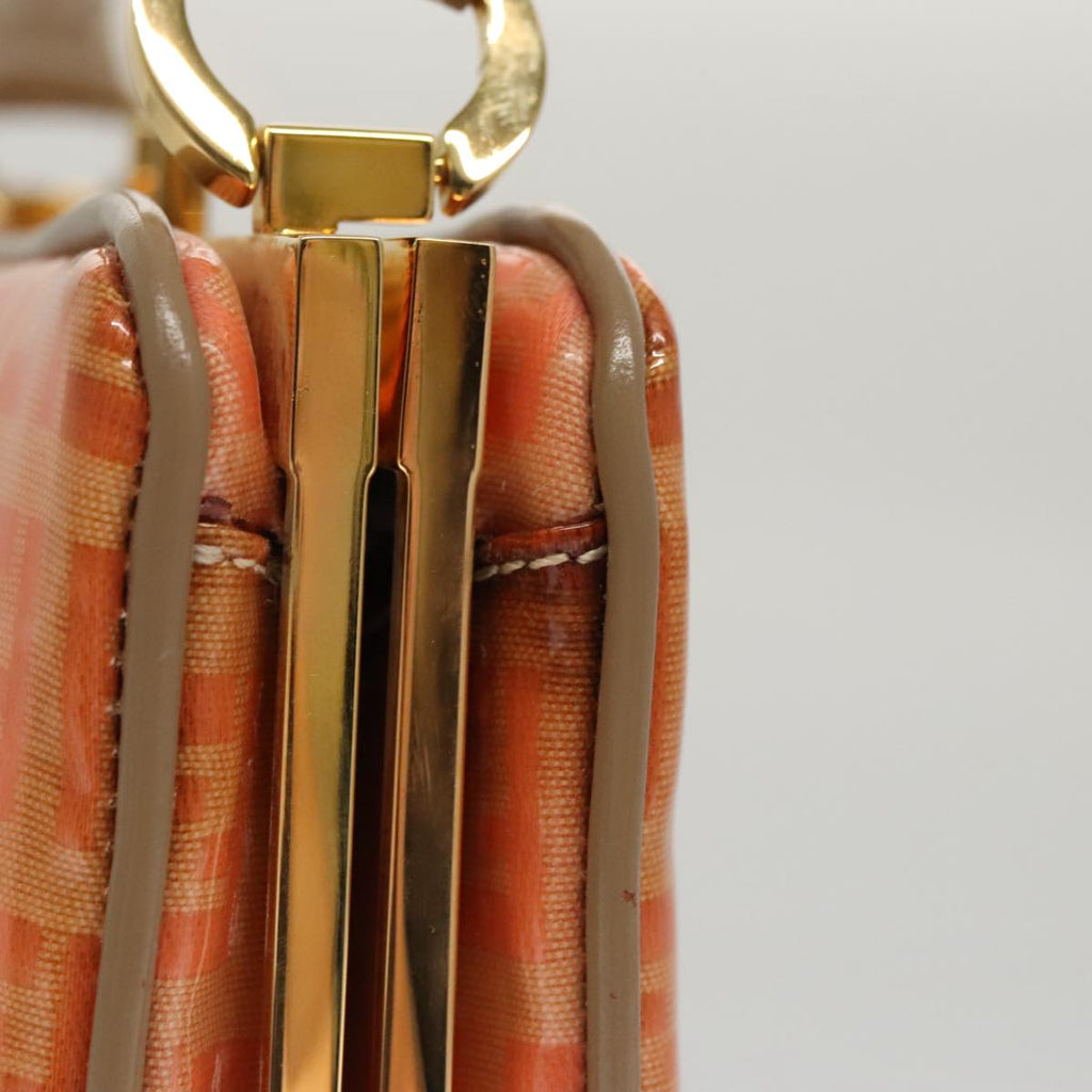 FENDI Zucchino Canvas Shoulder Bag Enamel Gold Orange 106076