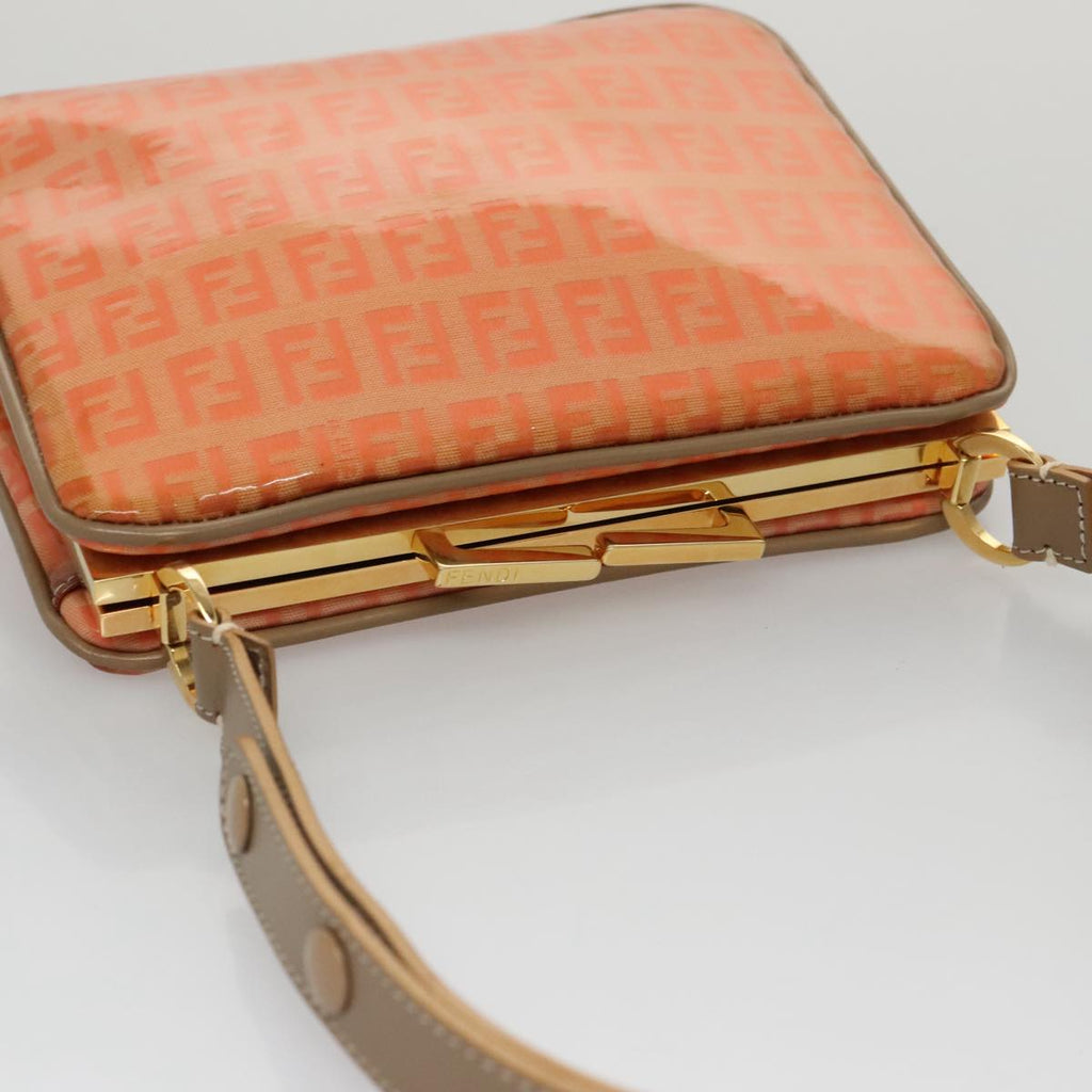 FENDI Zucchino Canvas Shoulder Bag Enamel Gold Orange 106076