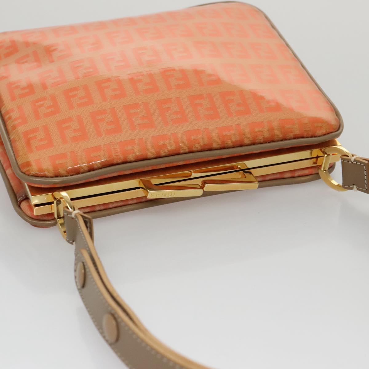 FENDI Zucchino Canvas Shoulder Bag Enamel Gold Orange 106076
