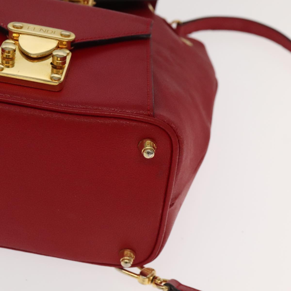 FENDI Backpack Leather Red Gold 106152