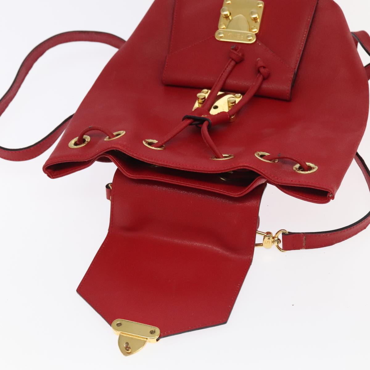 FENDI Backpack Leather Red Gold 106152