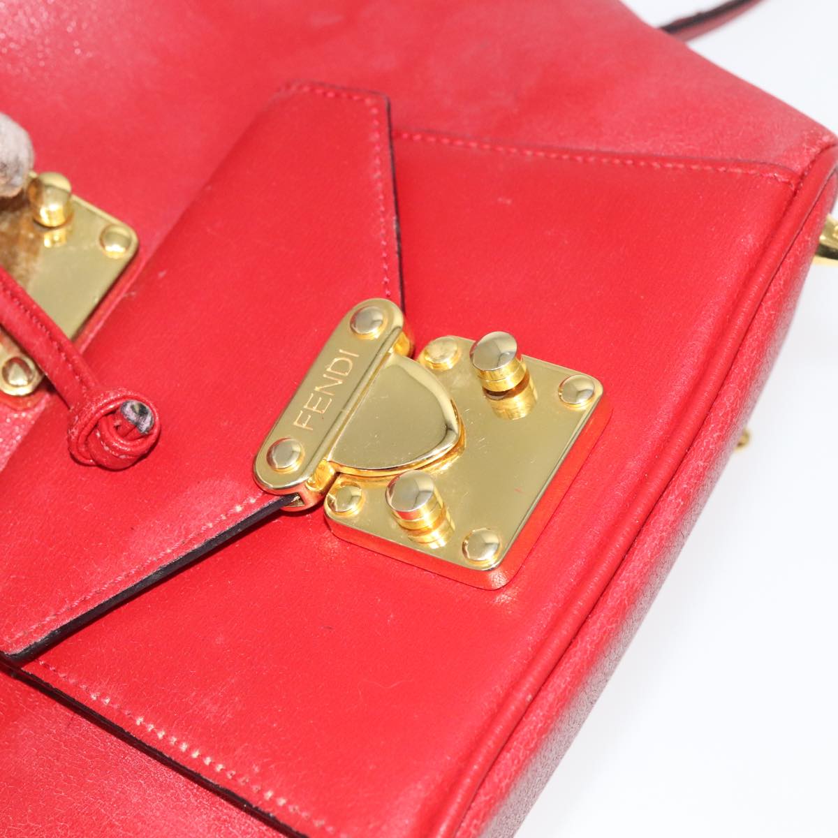 FENDI Backpack Leather Red Gold 106152