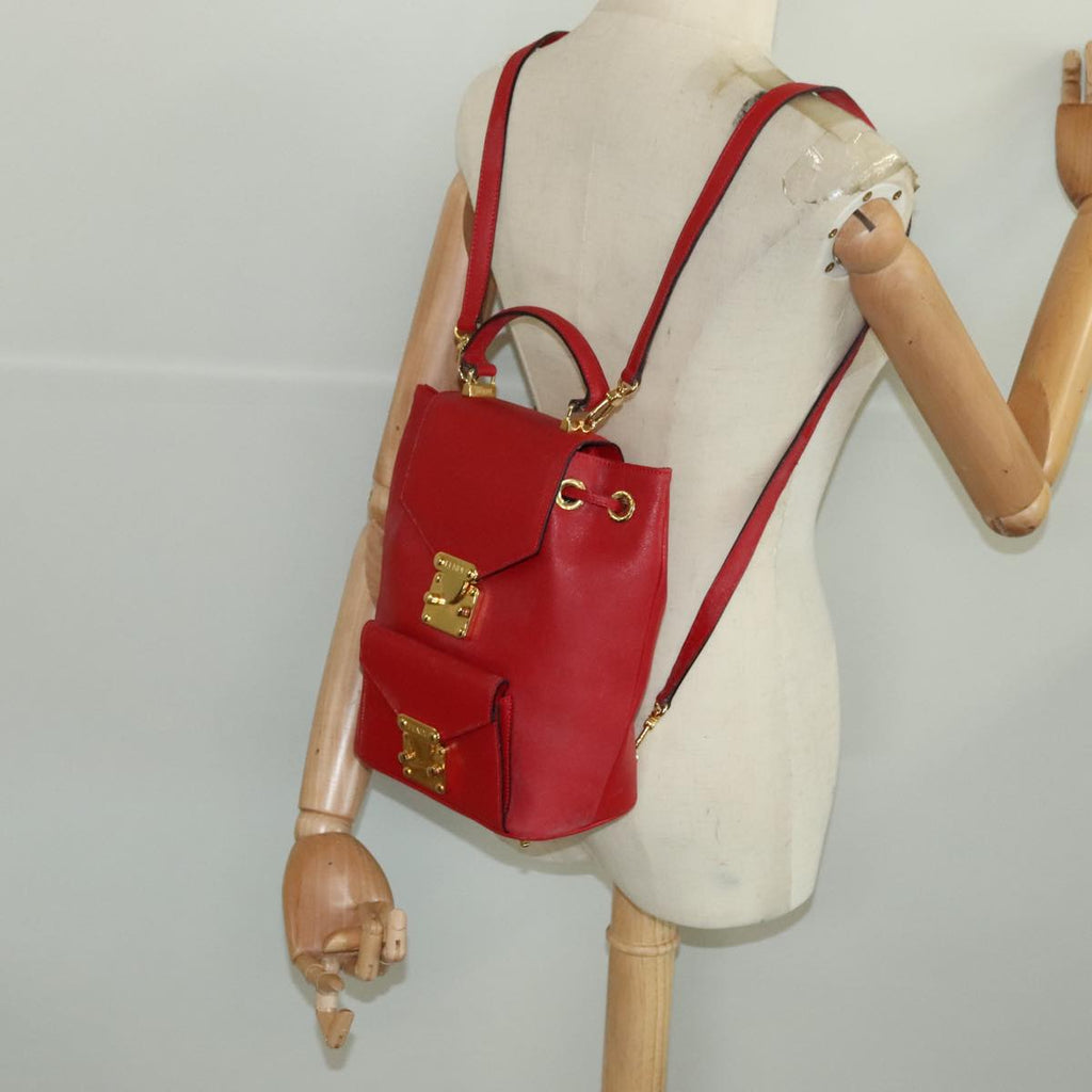 FENDI Backpack Leather Red Gold 106152
