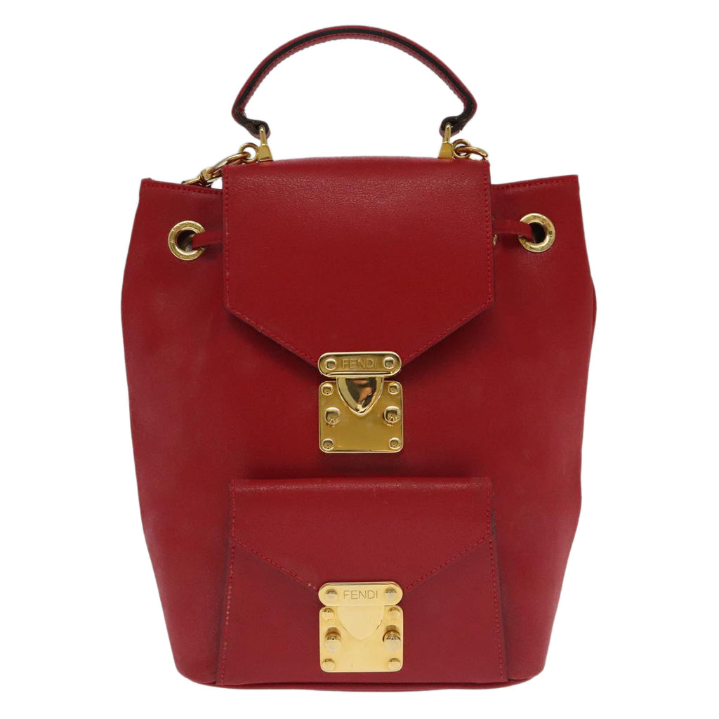 FENDI Backpack Leather Red Gold 106152