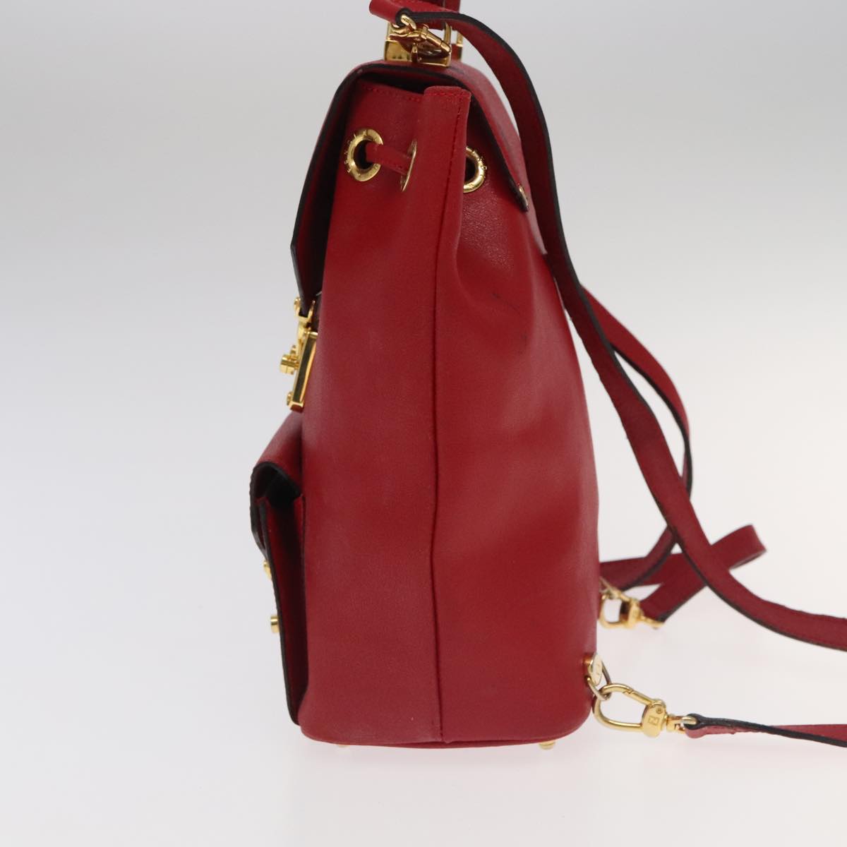 FENDI Backpack Leather Red Gold 106152