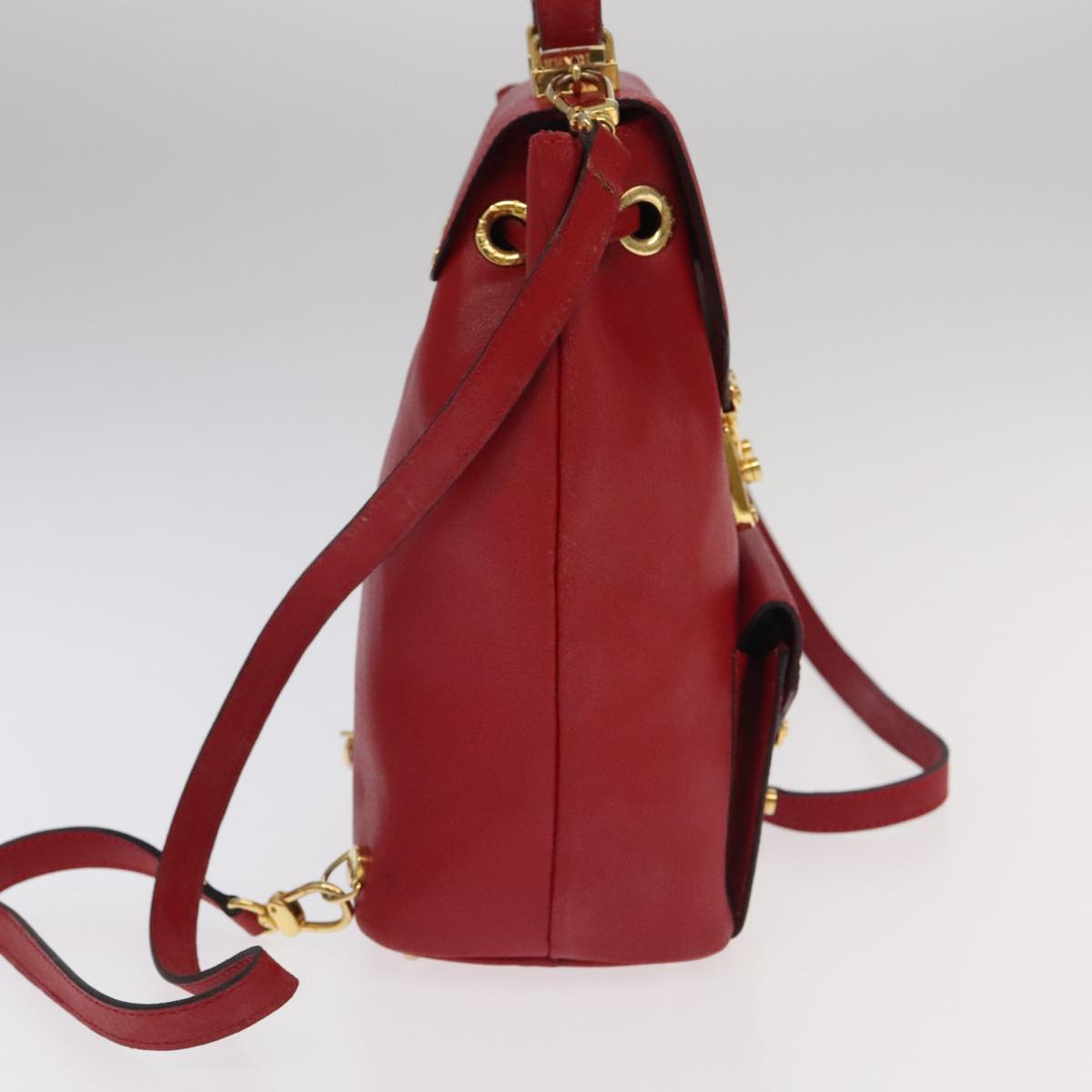 FENDI Backpack Leather Red Gold 106152