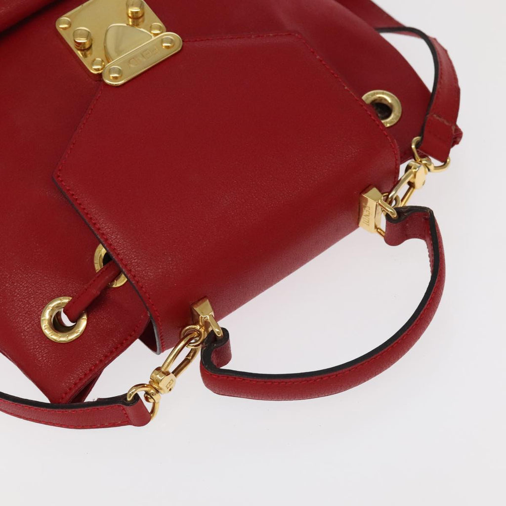 FENDI Backpack Leather Red Gold 106152